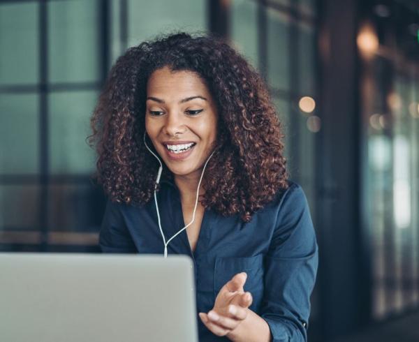 woman watching webinar