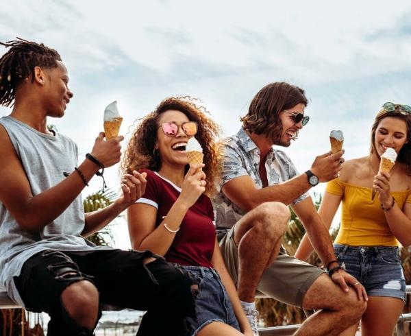 group of friends eating ice cream