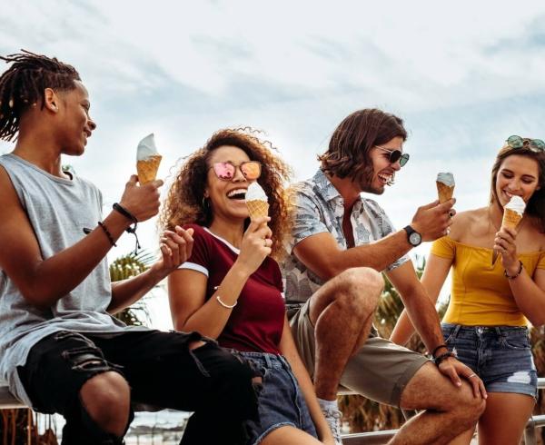 group of friends eating ice cream