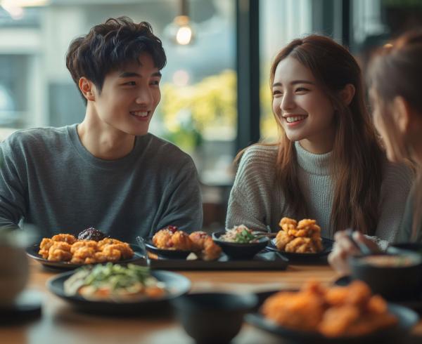 group of gen z eating