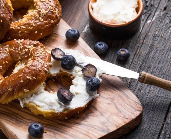 bakery products on wooden sandwich board