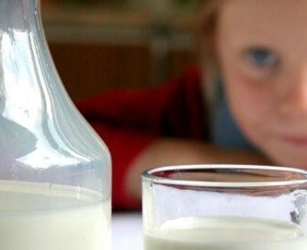 child looking at milk