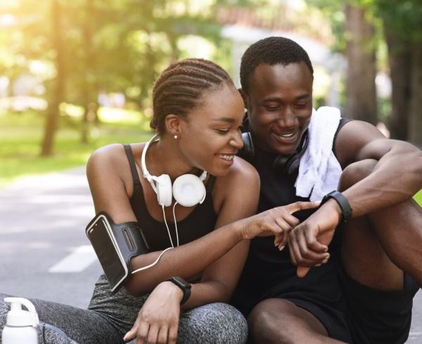 couple sitting down after workout