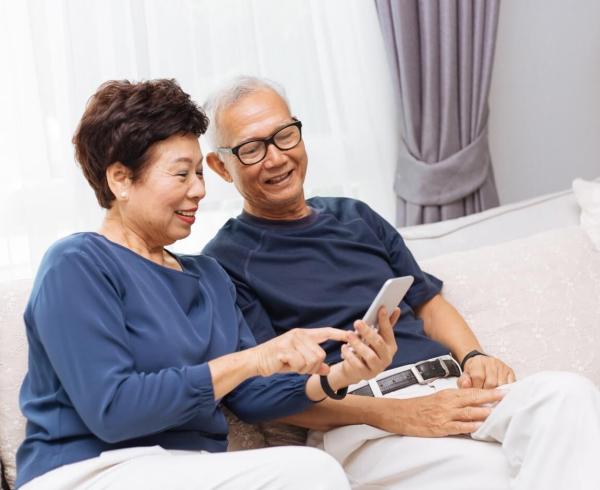 couple looking at phone