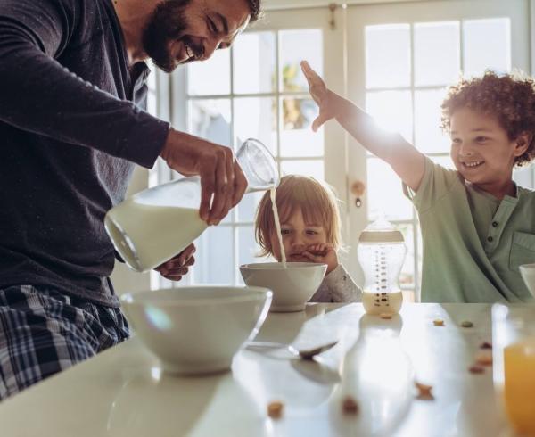 family eating cereal