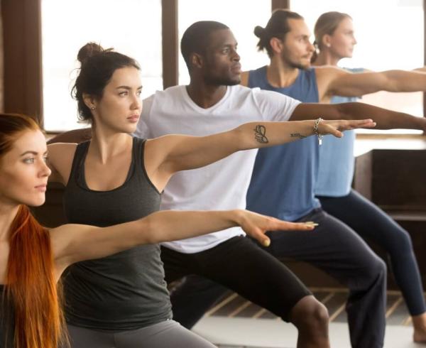 group doing yoga