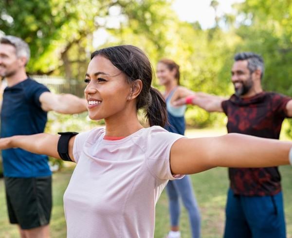 group working out in park