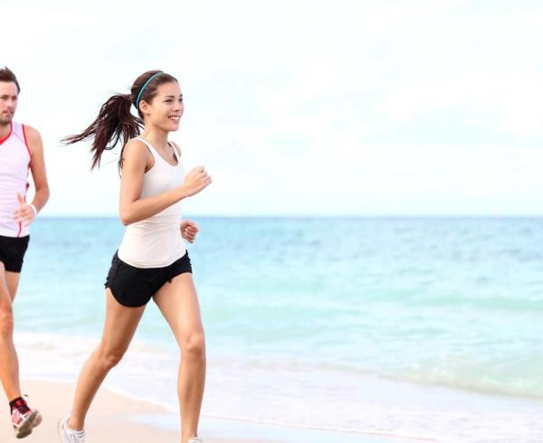 man and woman running