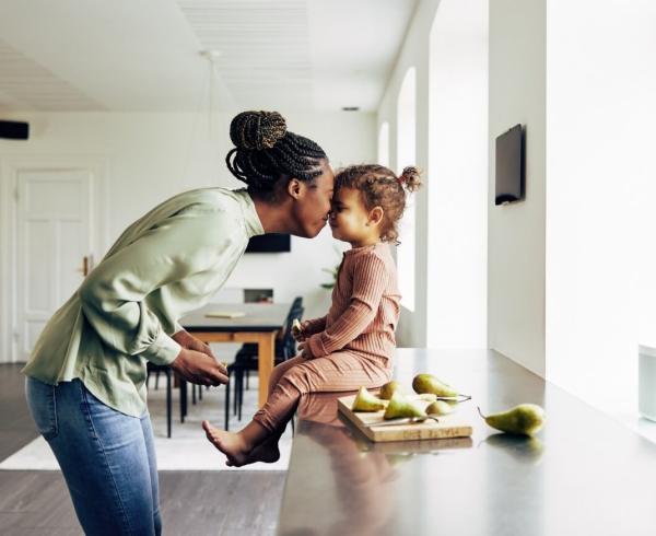 mom and child in kitchen