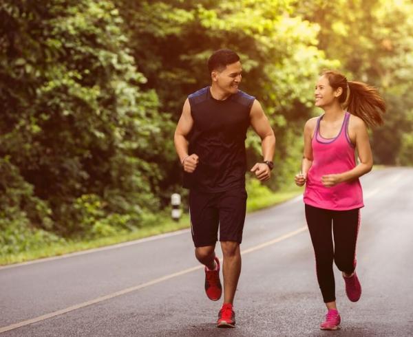 two people running