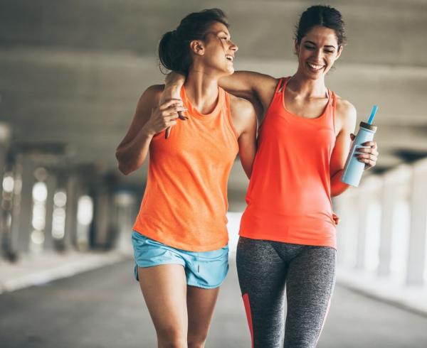 two women walking