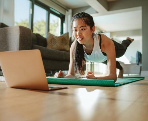 woman doing home workout